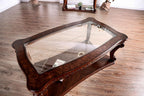 Style Coffee Table 5mm Tempered Glass Top Legs Carved Dark Oak End Table Not Included