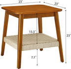 23" Narrow Side Tables Living Room, Mid-Century Small End Table with Woven Shelf & Storage, Solid Wood Couch Side Table for Living Room, Bedroom & Entryway, Dark Walnut, Boho (Walnut)