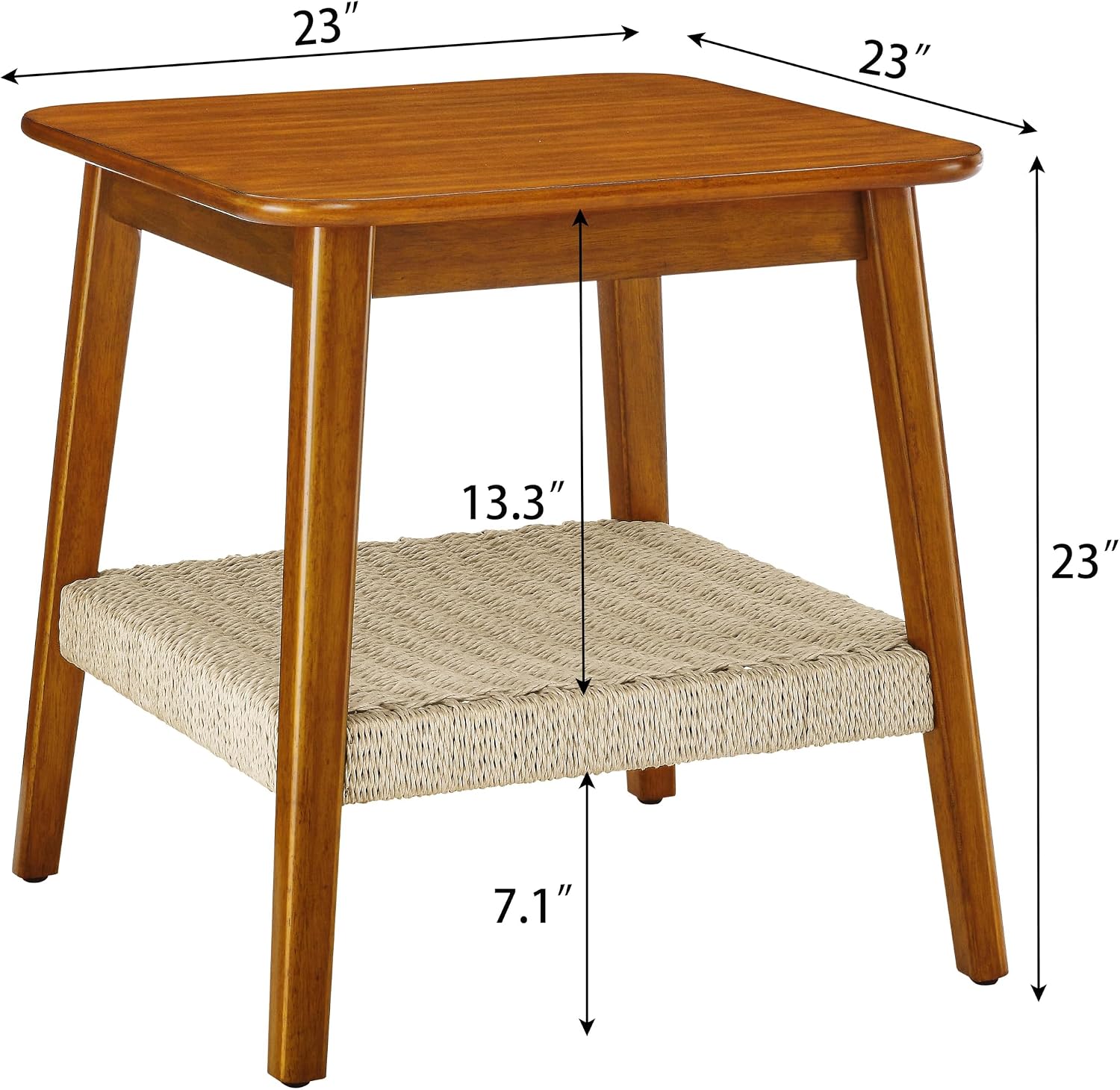 23" Narrow Side Tables Living Room, Mid-Century Small End Table with Woven Shelf & Storage, Solid Wood Couch Side Table for Living Room, Bedroom & Entryway, Dark Walnut, Boho (Walnut)