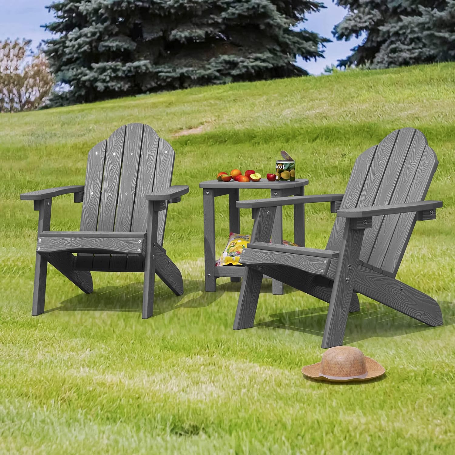 LUE BONA Kids Adirondack Chair, Gray Poly Lumber Plastic Chair, Toddler Adirondack Chair Weather Resistant, Kids Outdoor Patio Adirondack Lounge Chair for Balcony, Backyard, Preschool