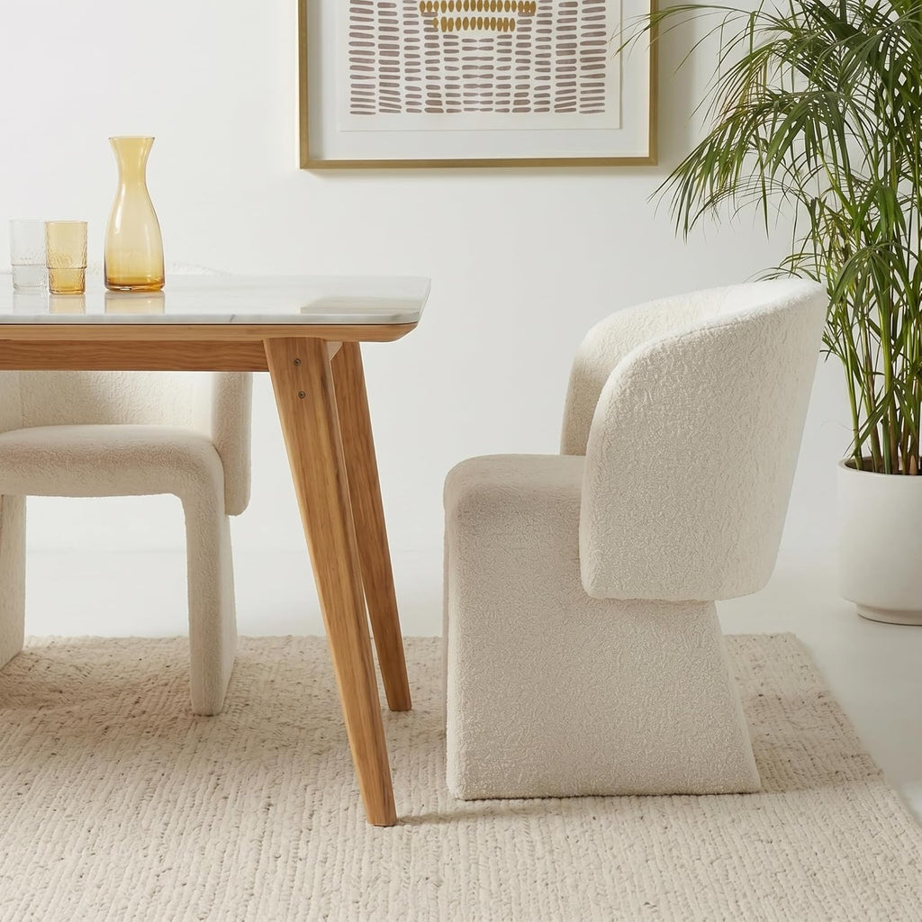 NORDICANA Barrel Dining Room Chairs with Arms, Faux Fur Accent Chairs Set of 2, for Kitchen, Living Room, Upholstered Armchairs, Off-White