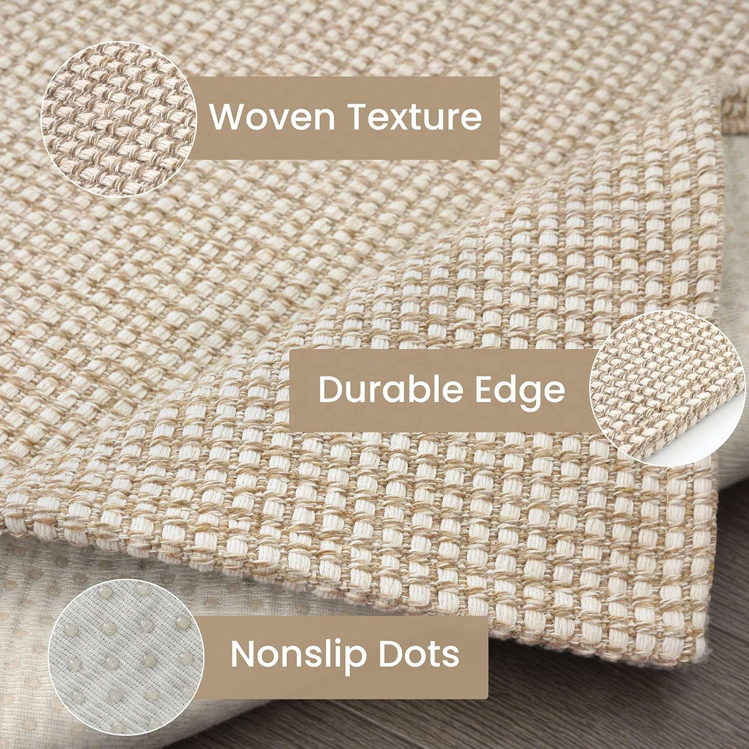 IOHOUZE Washable Runner Rug 2x8 Non Slip Rubber Backed Hallway Runner Entryway Runner Indoor, Kitchen Rugs Woven Cotton Floor Carpet for Kitchen Hall Entrance Bedroom, Cream/Beige