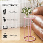 Easy Paws C Table Side End Table, Small Round Couch Sofa Tray Snack Table for Living Room, Bedroom,Accent Coffee Table,TV Tray Table for Small Space, Nightstand with Metal Frame(Pink)