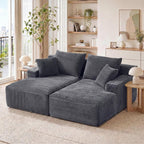 80" Boneless Chaise Lounge Chair Indoor, Double Chaise Lounge Chairs Indoor,Boneless Loveseat Chairs with Comfort Corduroy, No Assembly Required/40D Memory Foam/Living Room/Bedroom (Grey)