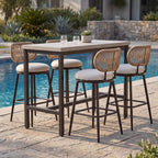 Swivel Outdoor Bar Chairs Set of 4, Hand-Woven Rope Patio Bar Stools with Removable & Washable Cushions, 360° Swivel Metal Frame, All-Weather High Top Chairs, 400 lbs Capacity, Beige