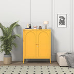 36" H Metal Sideboard Buffet Cabinet with Lockable Doors, Arched Door Design, 2 Adjustable Shelves, Cold-Rolled Steel Accent Storage Cabinet for Entryway, Living Room, Hallway Yellow