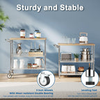 Leteuke Rolling Kitchen Carts with Wheels, 34" L x 17.5" W, 3-Tier Heavy Duty Utility Cart with Wood Tabletop, NSF Commercial Metal Serving Cart with Handle and Shelf Liner for Kitchen, Chrome