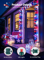 Brightown LED Red White Blue Mini String Lights, 26.5Ft 100LEDs F5 Lights for 4th of July Decorations, Connectable Lights for Indoor Outdoor Holiday Patio Independence Day Decor, 250th Anniversary