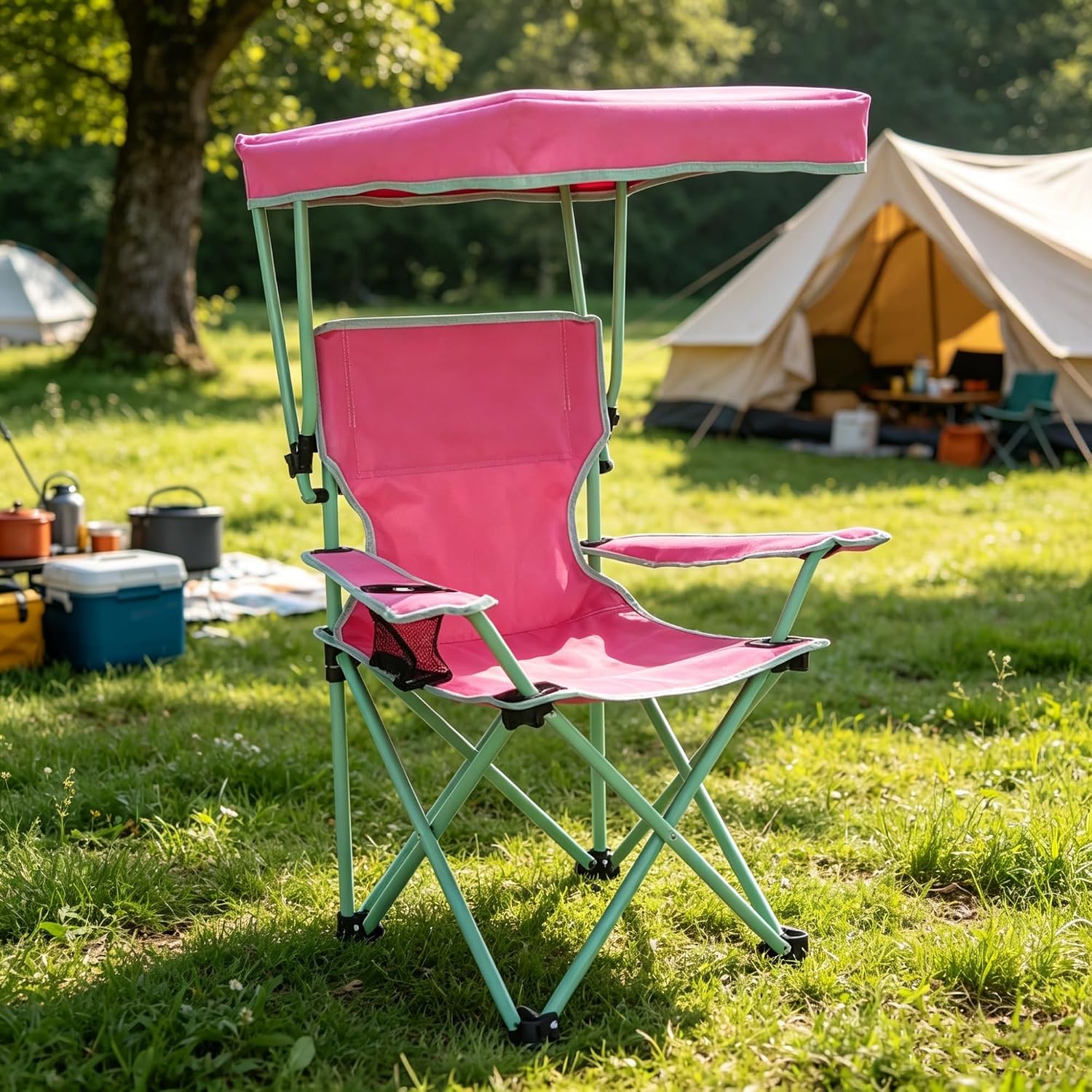 Kids Canopy Chair with Safety Lock (125 lb. Capacity), Pink/Green
