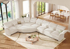 LLappuil Curved Oversized Sectional Couch with Storage & Hexagon Seat, L Shaped Modular Sectional Sofa for Living Room with Adjustable Arms Backs, Thick Plush Cushions, 8 Seater, Beige Corduroy