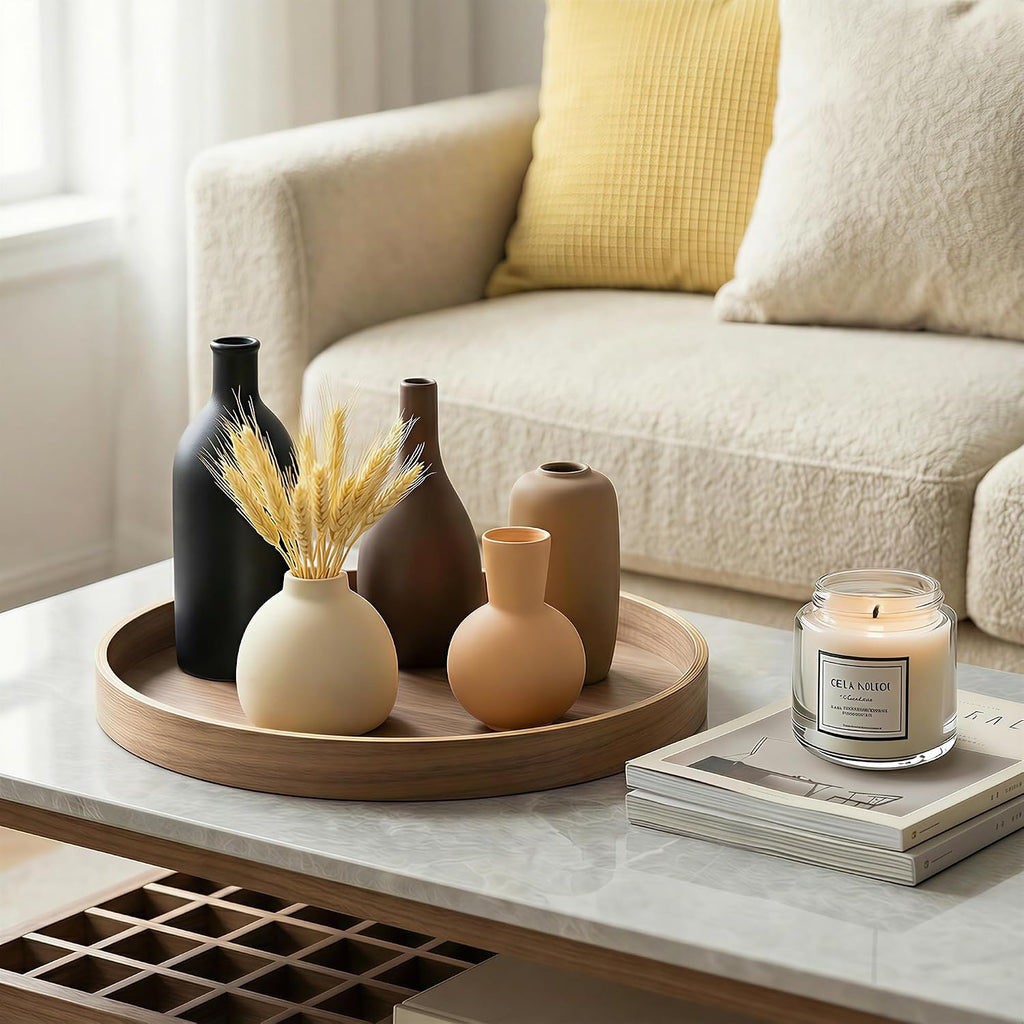 Modern Ceramic Vase Set 5, Small Flower Vases Home Shelf Decor for Centerpiece Farmhouse Fresh Flowers, Table Living Room Kitchen Bedroom Decoration for Holidays, Wedding, Birthday(Black Beige Mix)