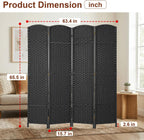 FDW Room Divider 4 Panel Screen 5.6 Ft Tall Partition Privacy Screens Folding Room Separation Free Standing Waterproof Wood Frame Wall Divider, Coal Black