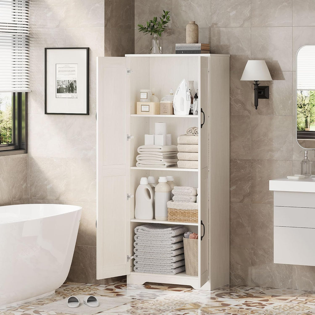 Garvee Tall Pantry Cabinet, 60" Kitchen Storage Cabinet with 2 Doors & Adjustable Shelves, Freestanding Wooden Cupboard for Bathroom，Dining Room, Living Room,White