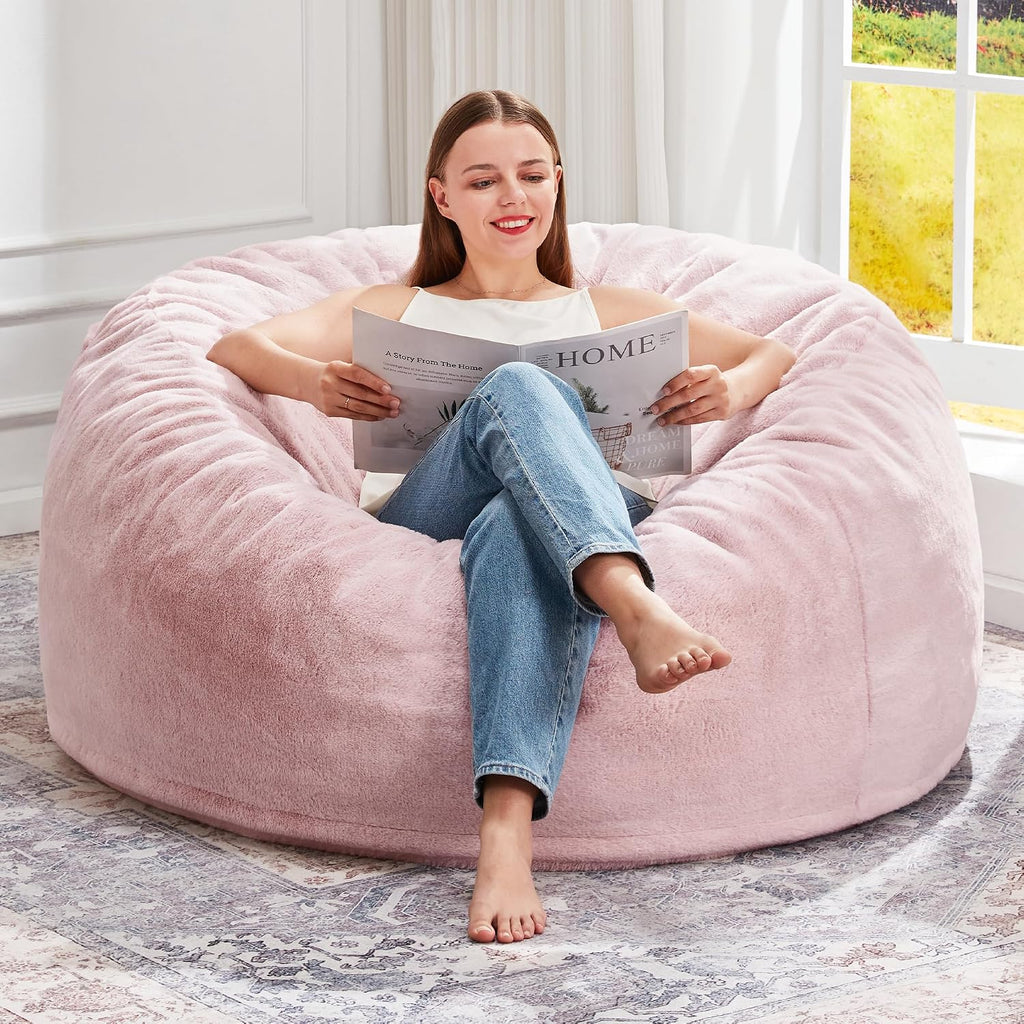 Hobestluk Bean Bag Chair for Adult Giant Beanbag with Filler Pink 3FT | Breathable Material Removable Machine Washable Cover Memory Foam Living Room Bedroom Reading Gaming Oversized Large Big
