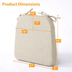 Ruqmuis Chair Cushions for Dining Chairs, 2" Thick Seat Cushions for Kitchen Chairs, D-Shaped Chair Pads with Washable Cover, Ties and Non Slip Backing, 17'' x 16'', Set of 4, Beige