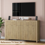 YaFiti Sideboard Buffet Cabinet Fluted Storage Cabinet, 55.1" Large Credenza with Storage & Adjustable Shelves, Modern Accent Cabinet Wood for Dining Room, Living Room, Entryway, Natural Oak
