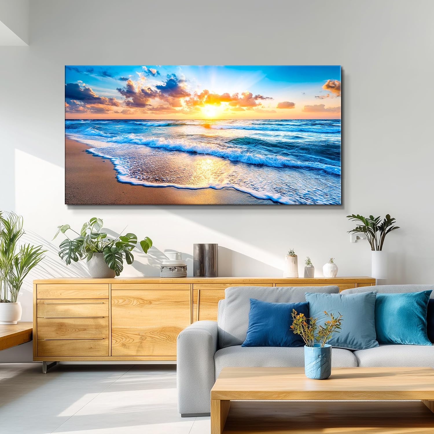 WLWBINTING Beach Wall Art,Large Ocean Theme Wall Decor, Beach Scene Wall Art For Bathroom Living Room Bedroom Office Decorations,Nature Landscape Coastal Pictures Paintings Artwork Home Decor