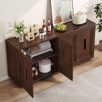 ONBRILL 63 Inch Sideboard Buffet Cabinet with Storage, Large Coffee Bar Cabinet with 4 Doors, Adjustable Shelves, Credenza Storage Cabinets for Kitchen, Living Room, Entryway, Dark Walnut