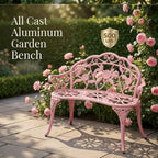 Cast Aluminium Outdoor Bench, Rose Garden Bench for Patio,Park,Lawn,Yard (Pink)