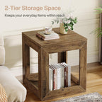 Tribesigns Farmhouse End Table, 20" Large Square Side Table with Storage Shelf, Rustic Wood Nightstand for Bedroom, Living Room, and Office, Easy Assembly (Rustic Brown, 1PC)