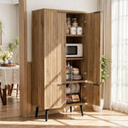 Oak Fluted 51" Tall Wooden Kitchen Pantry Storage Cabinet Food Organize with Adjustable Shelves, Modern Accent Cabinet Sideboard Buffet for Dining Room, Entryway, Bathroom, Home Office
