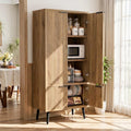 Pantry Cabinet with 4 Doors, 51.2" H Freestanding Bathroom Storage Cabinet, Adjustable Shelf & Raised Legs for Bathroom, Kitchen, Living Room, Yellow Oak