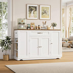 HOSTACK Kitchen Island Cart with Storage, 47'' Kitchen Storage Island on Wheels with 2 Drawers, Rolling Island Table with Adjustable Shelves, Mobile Buffet Sideboard Cabinet for Dining Room, White