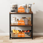 Homleke Kitchen Island with 3 Shelves, Kitchen Shelf with Large Workstation, Bakers Rack, Workbench, Metal Frame, Rustic Brown and Black