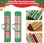 2Pack Christmas Gift Wrapping Paper Organizer Storage 40 Inch Wrapping Paper Storage Holder Gift Wrap Storage Containers Durable 600D Oxford Fabric for Holiday, Christmas, Fits 18-25 Rolls, Green