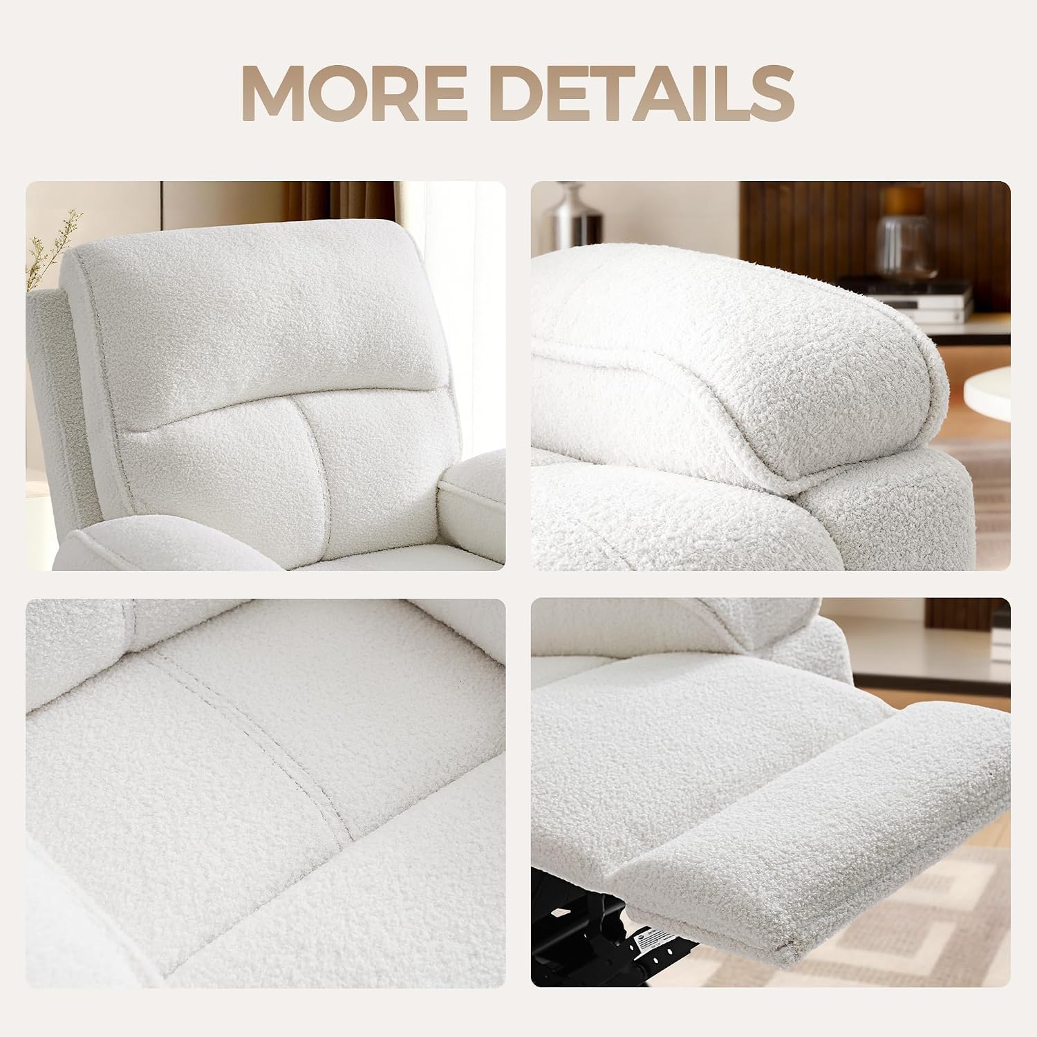 YuuYee Teddy Fleece 360° Swivel Rocker Recliner Nursery Rocking Chairs with Phone Holder Manual Gilder Recliner Chair with Wide Foot Rest for Living Room and Baby Room