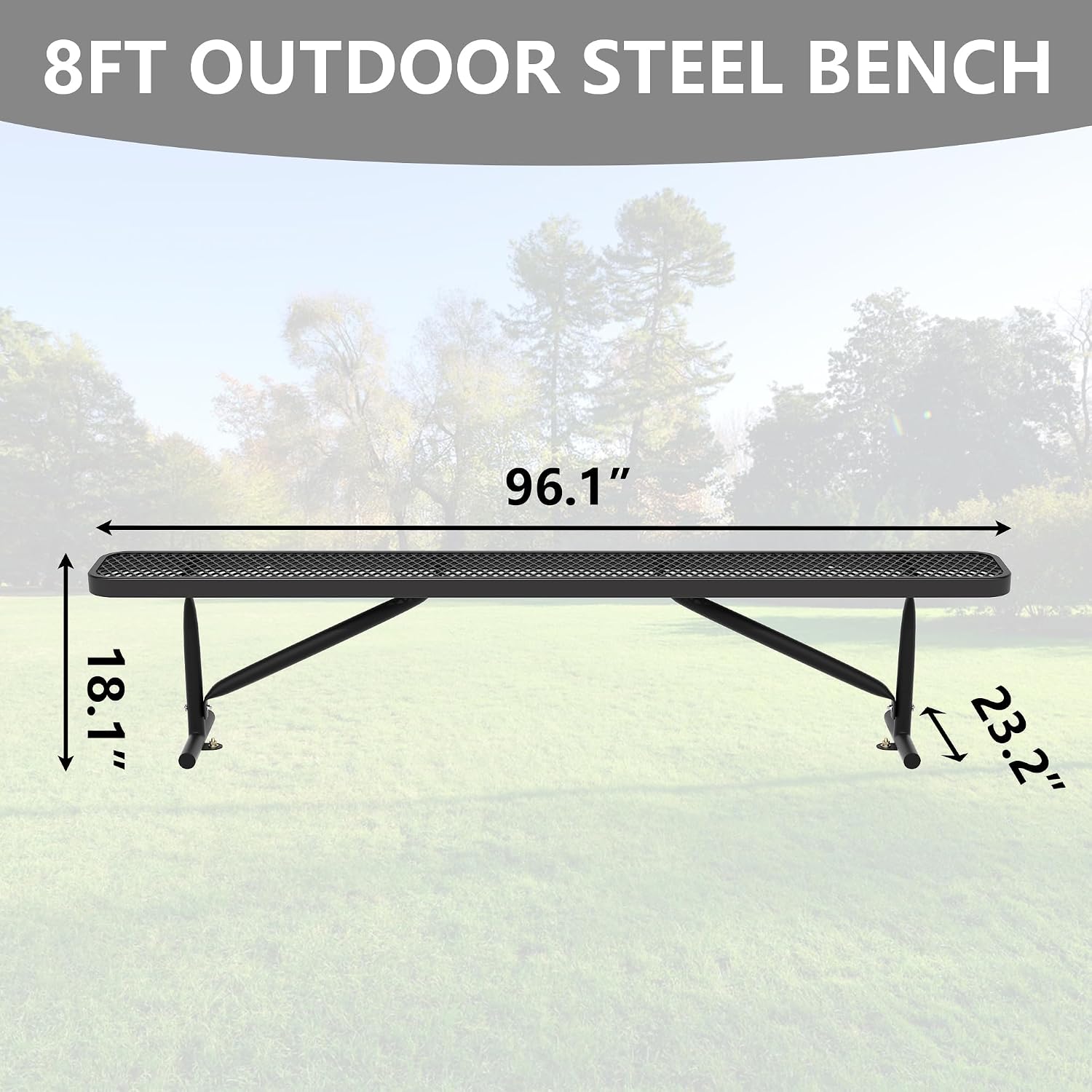 8FT Outdoor Bench, Metal Park Bench for Sitting Area Convert a Bench Heavy-Duty School Benches Commercial Rectangular Bench for Patio Porch Backyard Sports Church Locker Room Shopping Centers