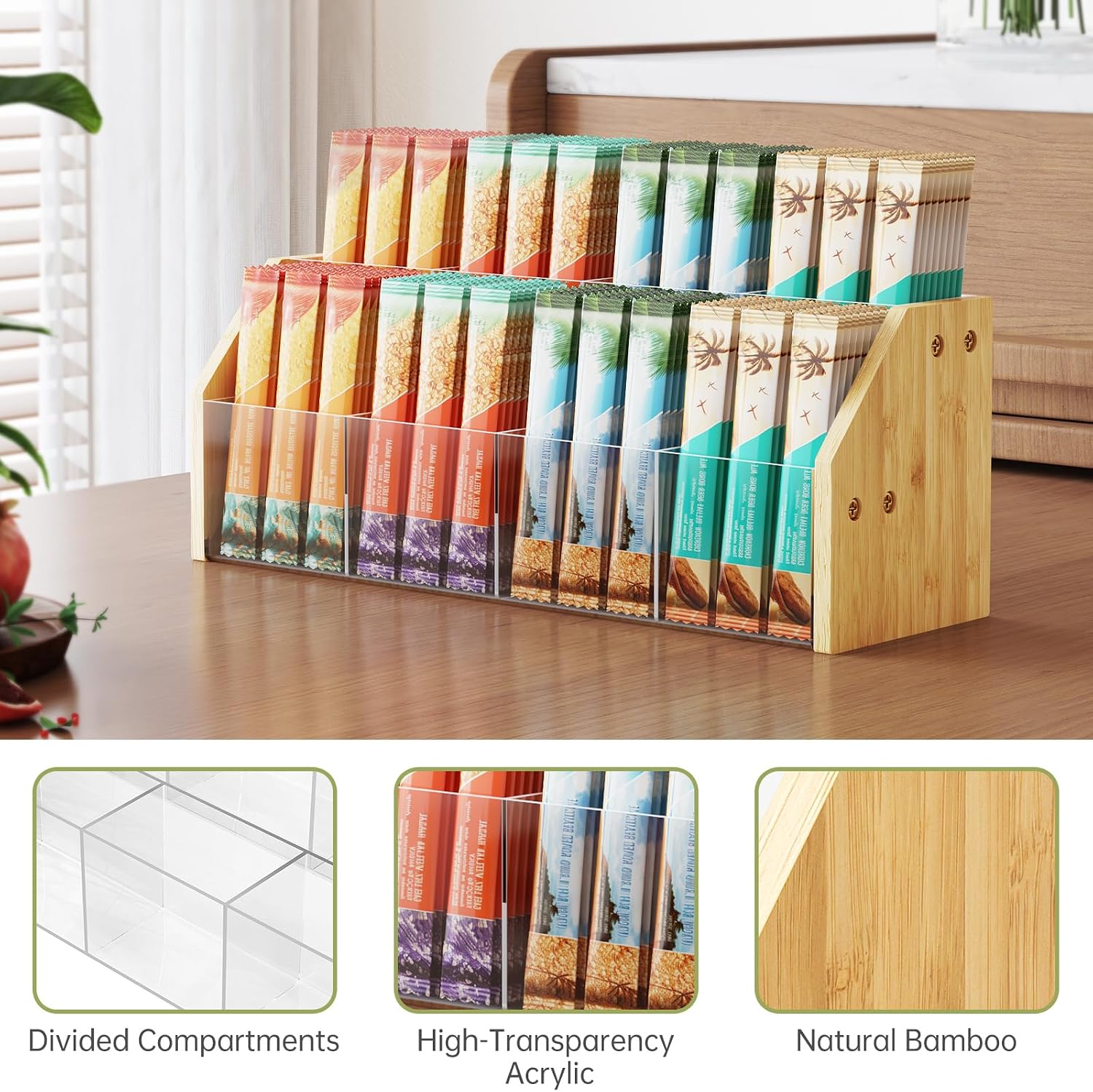 NiHome 2-Tier Drink Packet Organizer, 8 Slot for Sugar Packets, Tea Bags