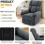Korser Recliner Chair for Living Room, Manual Recliner with Thick Upholstered & Side Pockets, Small Recliner for Small Spaces, Lounge Chair for Nursery Bedroom Apartment RV, Chenille