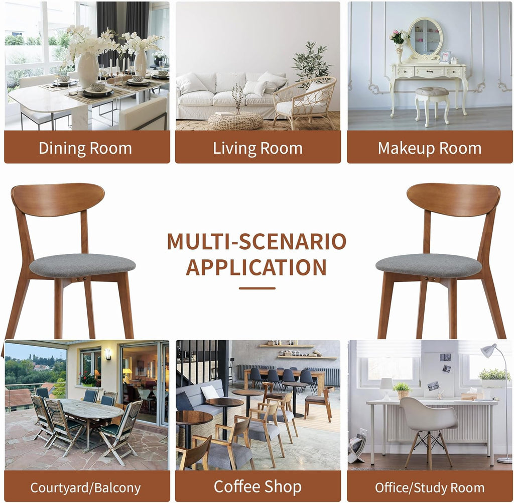weselon Dining Chairs Set of 4, Solid Wood Dining Chair Armless, Mid-Century Modern Upholstered Linen Seat Cushion Dining Room Chair for Home Kitchen Dining Room Restaurant (Walnut, 4)
