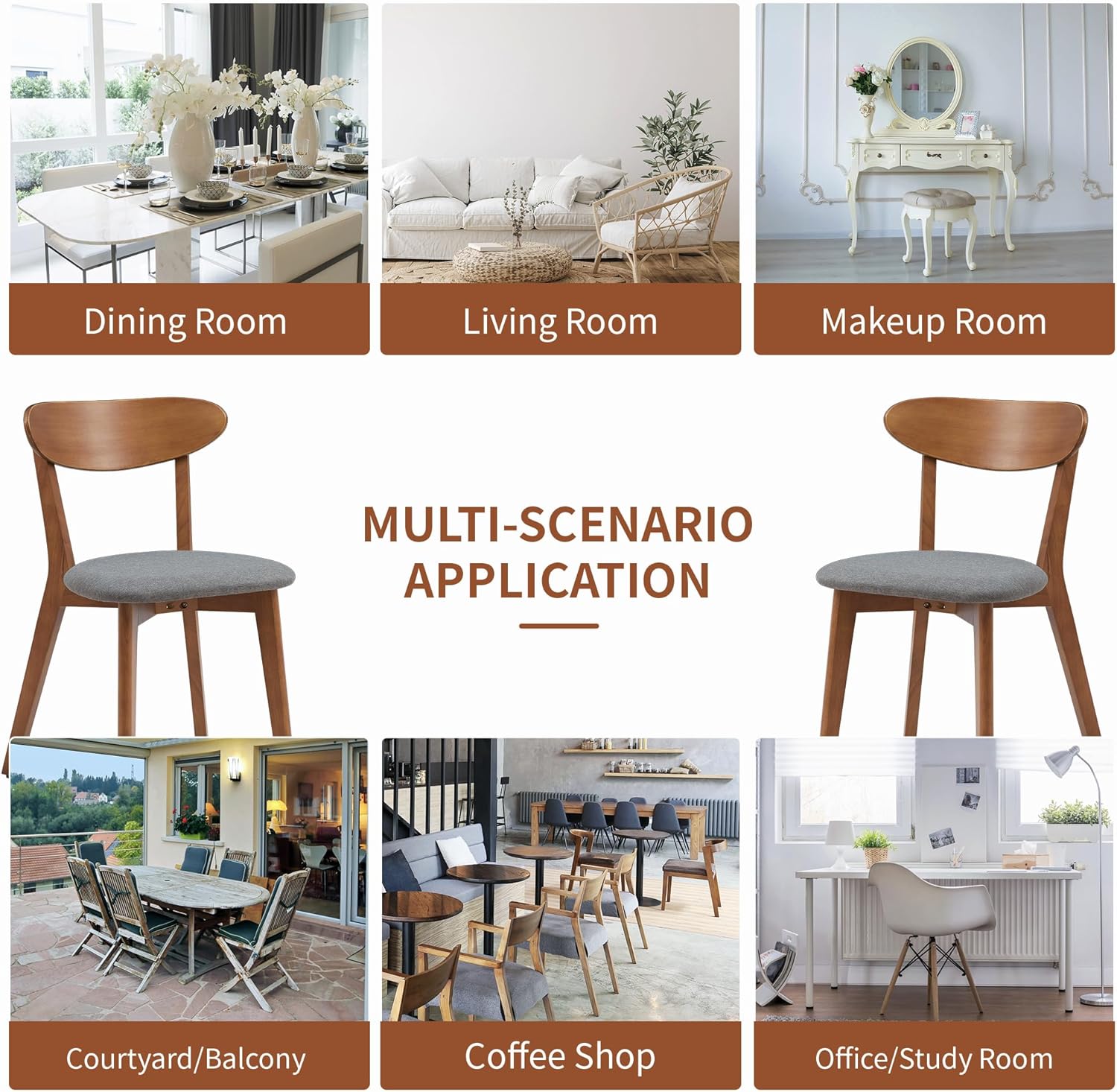 weselon Dining Chairs Set of 4, Solid Wood Dining Chair Armless, Mid-Century Modern Upholstered Linen Seat Cushion Dining Room Chair for Home Kitchen Dining Room Restaurant (Walnut, 4)