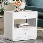 Bali & pari Kai Grasscloth End Table - 2-Drawer Accent Table or Nightstand with Open Shelf, Handwoven Decor for Bedroom or Living Room