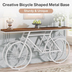 Tribesigns 70.9-Inch Extra Long Console Table, Narrow Sofa Table with Bicycle Metal Base, Modern Industrial Entryway Table for Living Room, Hallway, Entrance, Foyer, Rustic Brown & White