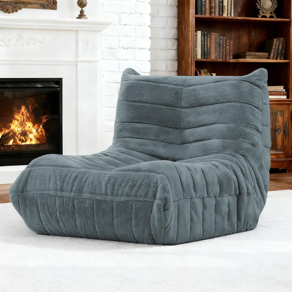 Bean Bag Chair for Adults, Giant Bean Bag Sofa Oversized Beanbag Chairs, Fireside Bean Bag Couch with High Density Sponge Filled Large Bean Bags Chair for Apartment Living Room Bedroom, Blue Grey