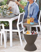 FDW Cool Bar Cooler Table Outdoor Patio Furniture and Hot Tub Side Table 3in1 All-Weather Cool Wicker Bar Table + Ice Bucket + Cocktail Coffee Table with 8 Gallon Beer and Wine Cooler, Grey