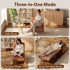 SUIYIMU Folding Chair Bed, 3-in-1 Convertible Sleeper Chair Bed (Natural Wood-Faux Leather)