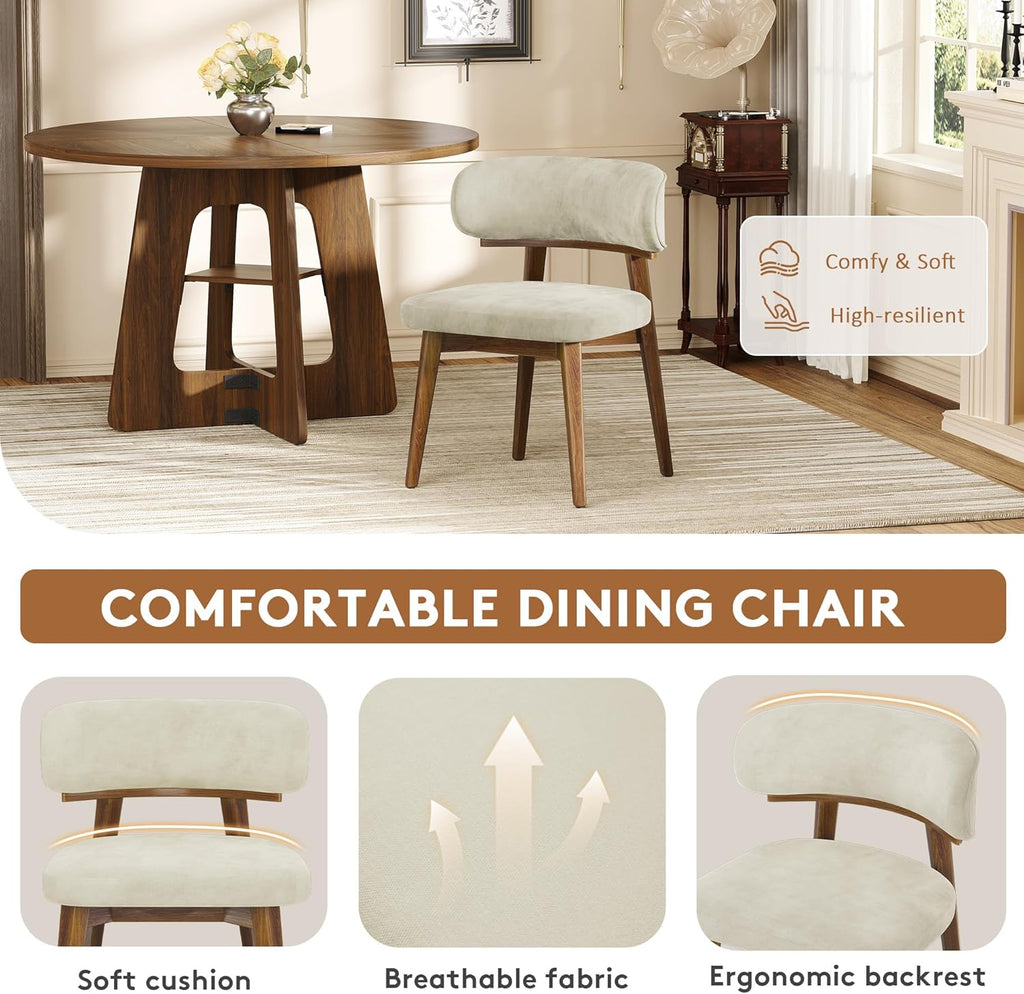 Dining Chairs Set of 4, Modern Upholstered Dining Chairs, Wooden Kitchen Chairs for Dining Room with Ergonomic Curved Backrest
