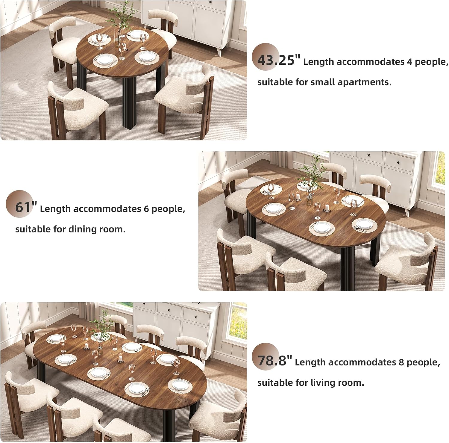 Epecoya Round Extendable Dining Table for 4-8 People, 43"-78" Wooden Oval Dining Room Table with Leaf Extension, Farmhouse Expandable Kitchen Table for Apartment, Living Room, Walnut Black