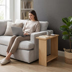 Narrow Side Table for Living Room, Slim End Table for Small Spaces Between Couch, Recliner or Armchair, 2 Tier Skinny Table with Open Shelf, Engineered Wood Sofa Beverage Thin Stand (Natural)