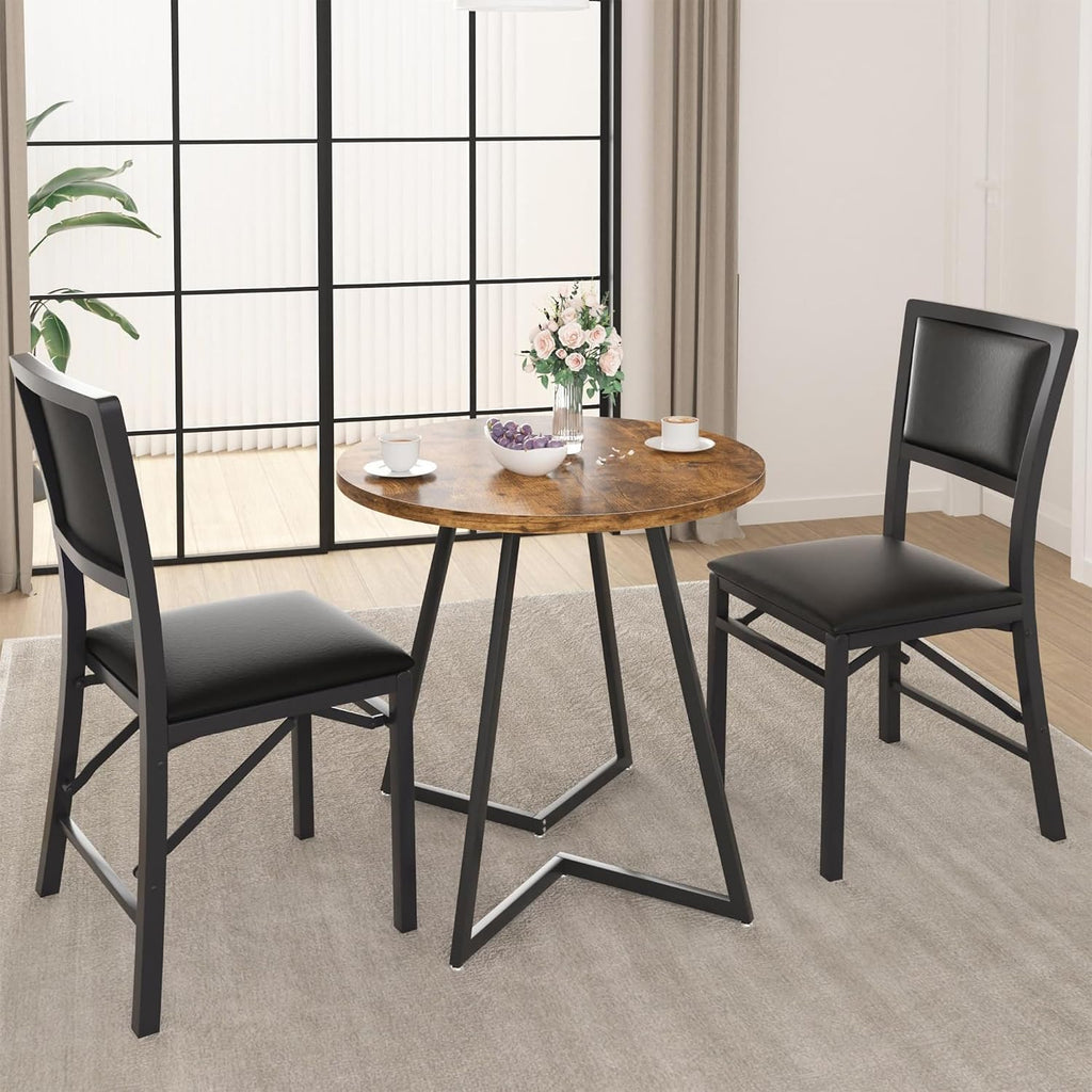 VECELO Folding Dining Chairs Set of 2, Metal Padded Foldable Seating with Comfortable Faux Leather, Space-Saving Portable Guest Seats for Kitchen & Office, No Assembly, Black