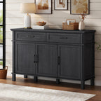 55 Inches Sideboard Buffet Cabinet with Storage, Farmhouse Sideboard Buffet w/2 Drawers and 3 Doors, Kitchen Cabinet with Adjustable Shelf, Wood Kitchen Console Table for Living Room, Hallway, Black