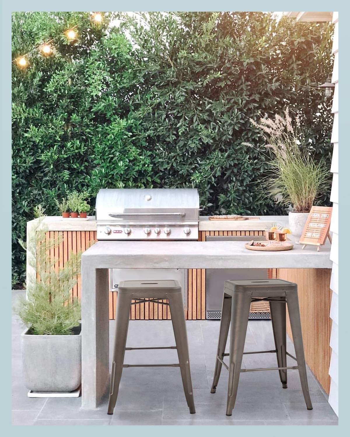 FDW 24 Inch Metal Stools Bar Stools Set Height Stackable Barstools Indoor Outdoor Dining Backless Kitchen Bar Stools Set of 4 (Brown)