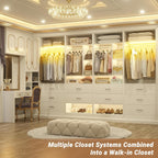 Besiost 4FT Closet Systems with 3CCT Sensor Light, 48 Inch Closet Organizer System with 5 Wood Drawers, 2 Hanging Rods & 7 Shelves, Heavy Duty 48" Walk-in Closet , White (48"L x 15" W x 80" H)