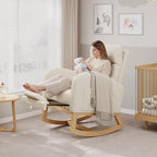 GarveeHome Rocking Chair, Nursery Glider Chair with Footrest, White | Modern Teddy Fleece Rocking Chair with Side Pocket and Pillow, Rocker Chair for Living Room Bedroom Nursing Room