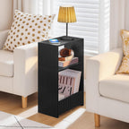 MAHANCRIS Narrow Side Table, 3-Tier Small End Table with Storage Shelf, Skinny Nightstand Sofa Table for Small Spaces, Slim Bedside Table with Magazine Holder for Living Room, Bedroom, Bathroom, Black