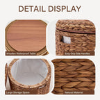 17" Round Storage Ottoman with Lid Handwoven Water Hyacinth Accent Side Table, Storage Container, Footstool for Living Room, Bedroom, Cloakroom, Home Office